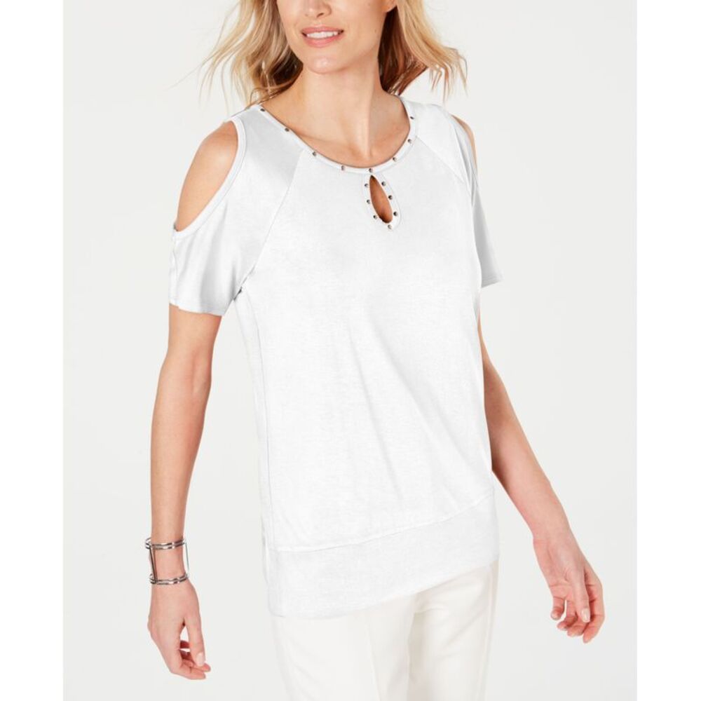JM Collection Studded Cold-Shoulder Top